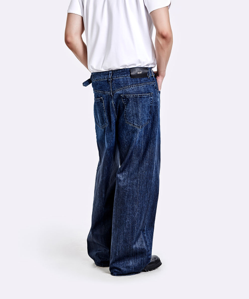 Coated Oversized denim pants - Deep blue