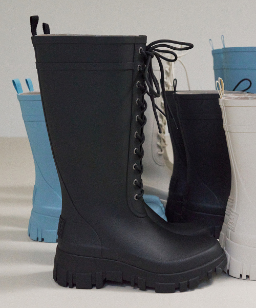 PLATFORM LACEUP RAIN BOOTS LONG - 3 colors