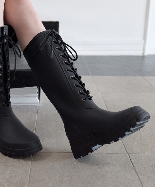 PLATFORM LACEUP RAIN BOOTS LONG - 3 colors