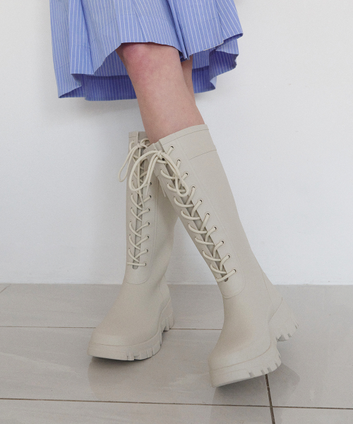 PLATFORM LACEUP RAIN BOOTS LONG - 3 colors