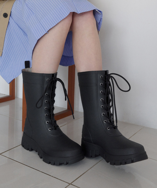 PLATFORM LACEUP RAIN BOOTS MIDDLE - 3 colors