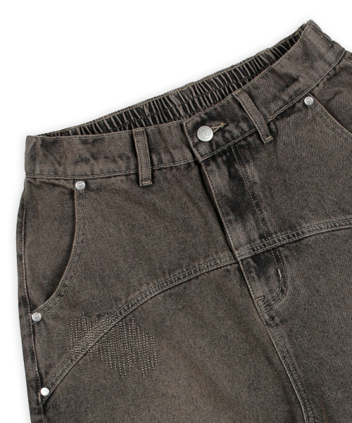 XP284 보로 패치워크 버뮤다 데님 팬츠 (BROWN)