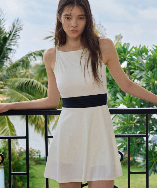 Boat Neck Sleeveless Pintuck Swimsuit[LMBCSW227]-2color