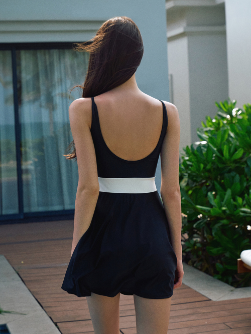 Boat Neck Sleeveless Pintuck Swimsuit[LMBCSW227]-2color