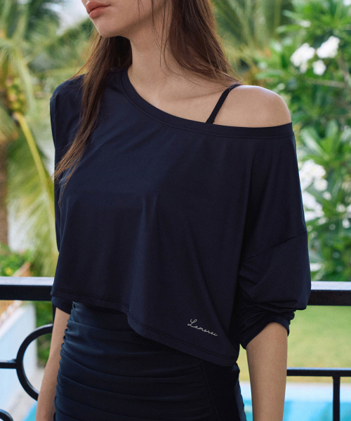 Boat Neck Crop Top Swimsuit[LMBDSW235]-2color