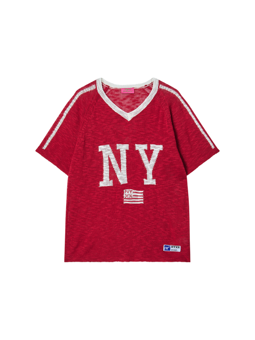 NY FLAG V-NECK KNIT RED