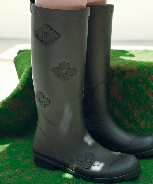 [X MINJUKIM] FLORAL PATCH RAIN BOOTS LONG - 4 colors