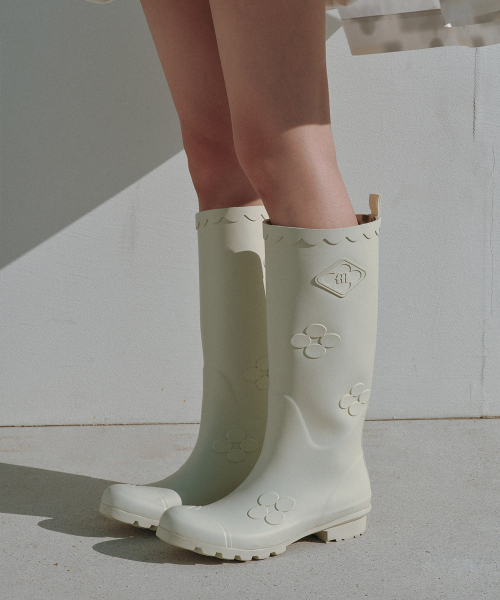 [X MINJUKIM] FLORAL PATCH RAIN BOOTS LONG - 4 colors