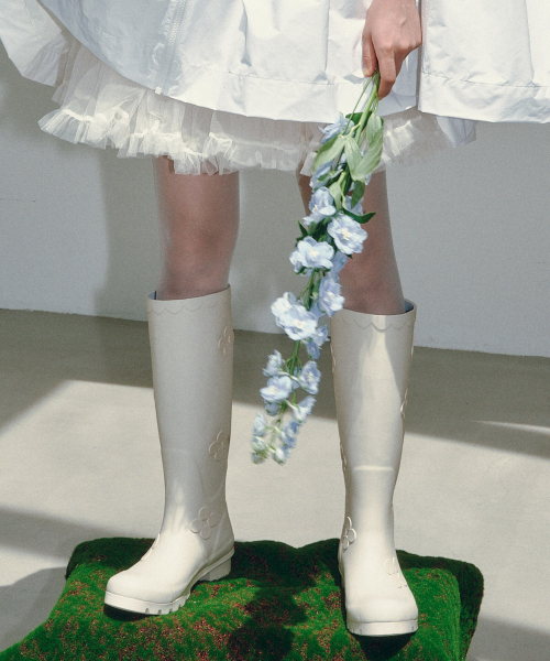 [X MINJUKIM] FLORAL PATCH RAIN BOOTS LONG - 4 colors