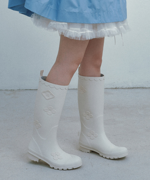 [X MINJUKIM] FLORAL PATCH RAIN BOOTS LONG - 4 colors