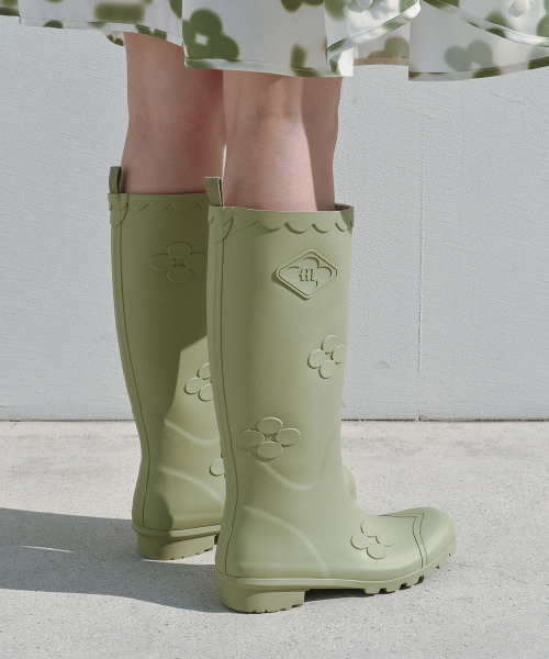 [X MINJUKIM] FLORAL PATCH RAIN BOOTS LONG - 4 colors