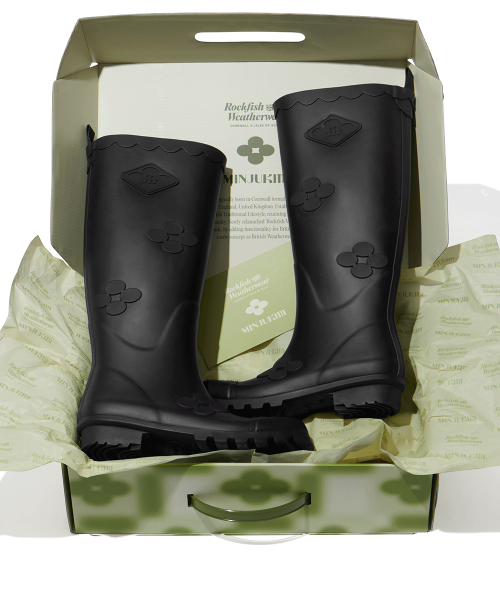 [X MINJUKIM] FLORAL PATCH RAIN BOOTS LONG - 4 colors