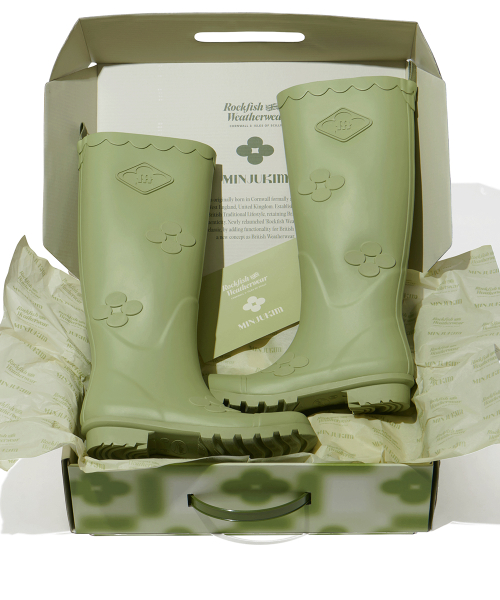 [X MINJUKIM] FLORAL PATCH RAIN BOOTS LONG - 4 colors