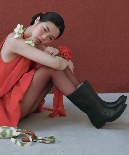 [X MINJUKIM] FLORAL PATCH RAIN BOOTS SHORT - 4 colors