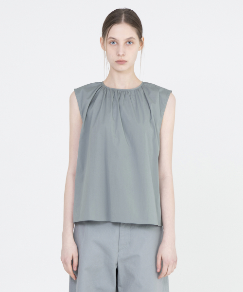 W Shirring Sleeveless, Blue Grey