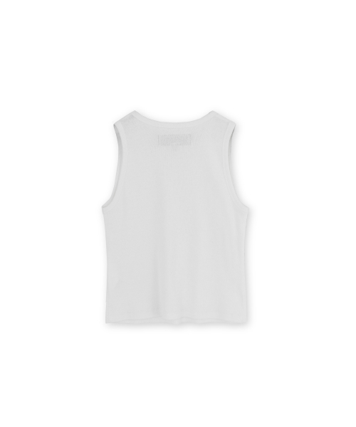 W Round Sleeveless Top, White