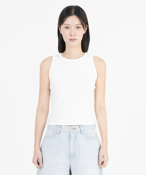 W Round Sleeveless Top, White