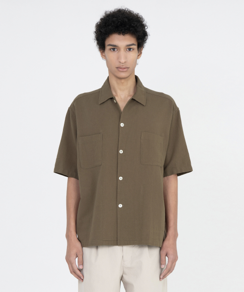 Open Collar Half Shirt, Mocha
