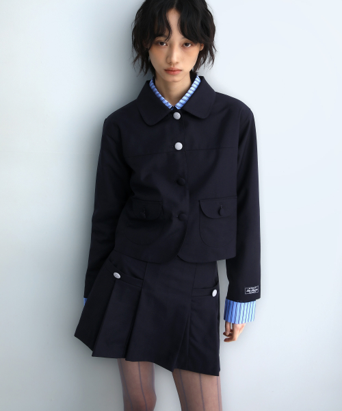 Pocket Pleats Shorts Skirt Navy