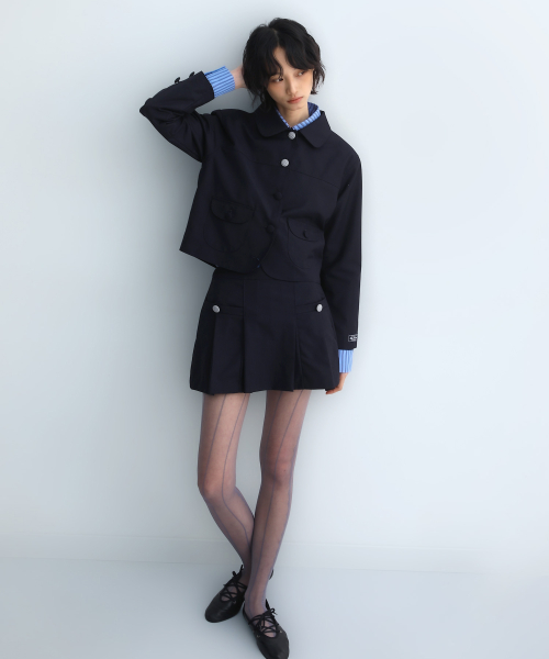 Pocket Pleats Shorts Skirt Navy