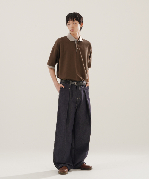 Chess Ringer Collar Short T-Shirt Brown KJST2616