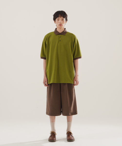Chess Ringer Collar Short T-Shirt Olive KJST2616