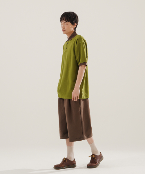 Chess Ringer Collar Short T-Shirt Olive KJST2616