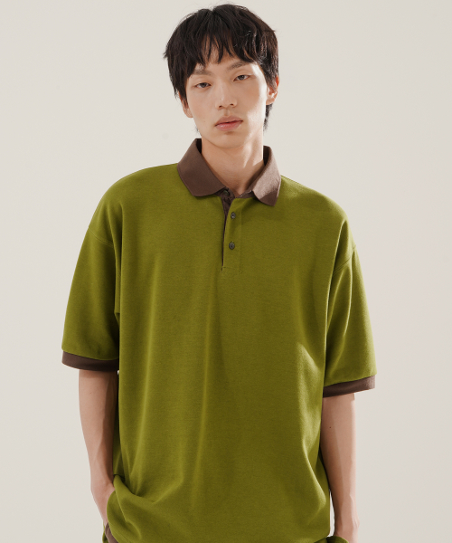 Chess Ringer Collar Short T-Shirt Olive KJST2616
