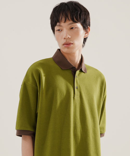 Chess Ringer Collar Short T-Shirt Olive KJST2616