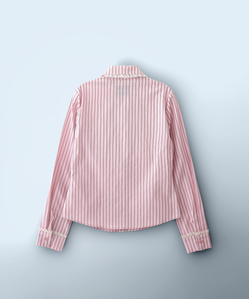 Stripe Lace Tie Shirt Pink
