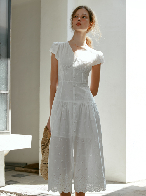 LILIANA puff sleeve embroidery dress_WHITE
