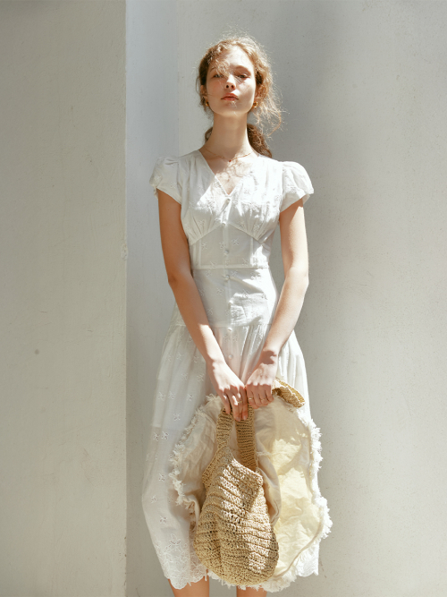 LILIANA puff sleeve embroidery dress_WHITE