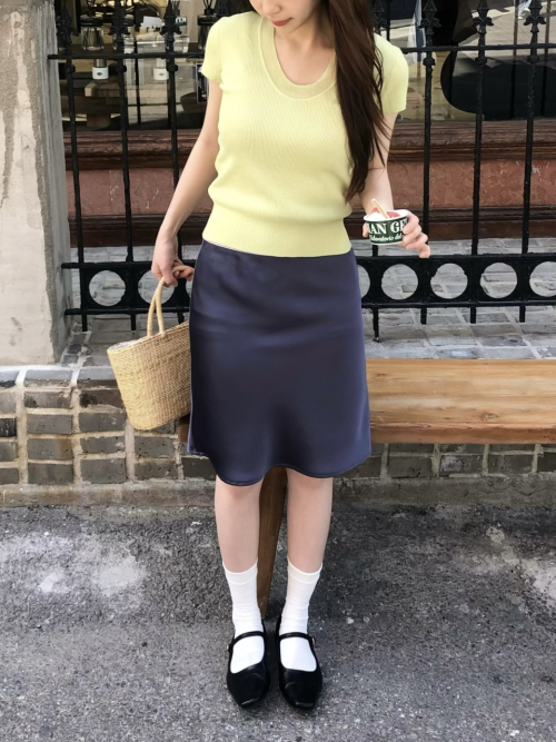 DIANA satin midi skirt_INDIGO BLUE