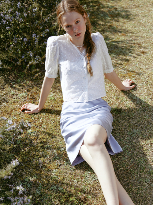 DIANA satin midi skirt_DUSTY BLUE