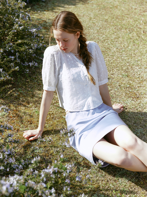 DIANA satin midi skirt_DUSTY BLUE