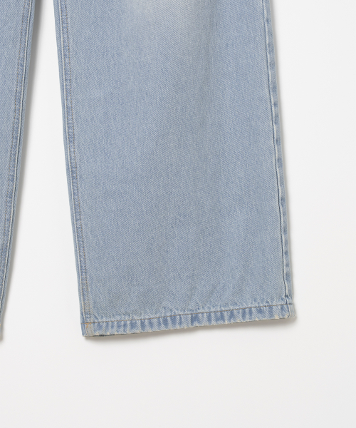 Belted Damage Wide Jeans [Washed Blue]