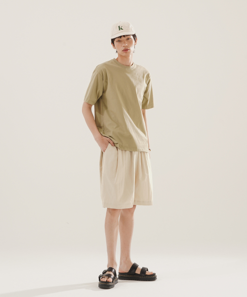 Norman Deep Tuck Linen Like Short Pant Beige KJSP2614