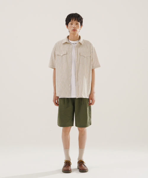 Norman Deep Tuck Linen Like Short Pant Khaki KJSP2614