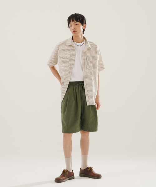 Norman Deep Tuck Linen Like Short Pant Khaki KJSP2614