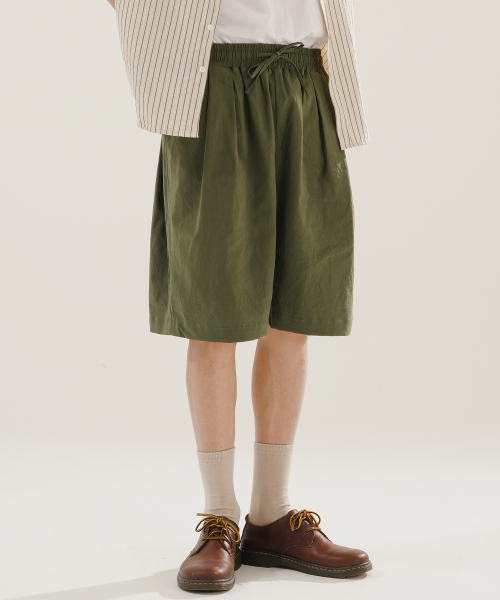 Norman Deep Tuck Linen Like Short Pant Khaki KJSP2614