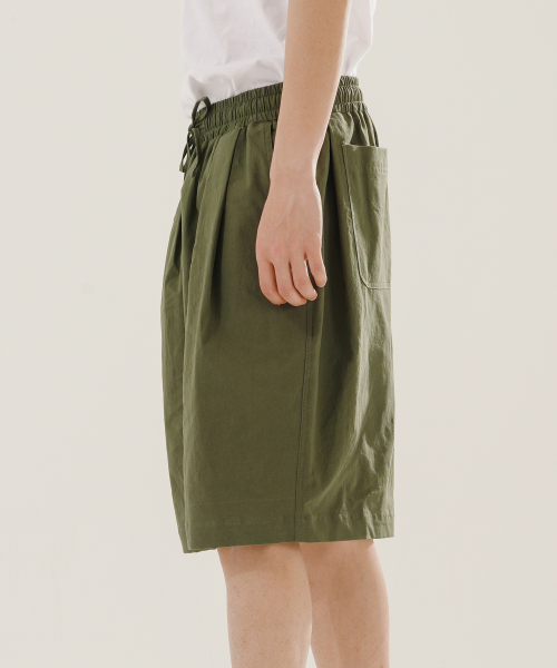 Norman Deep Tuck Linen Like Short Pant Khaki KJSP2614