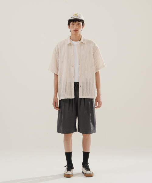 Norman Deep Tuck Linen Like Short Pant Charcoal KJSP2614