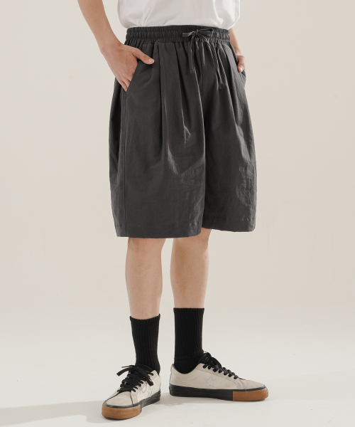 Norman Deep Tuck Linen Like Short Pant Charcoal KJSP2614