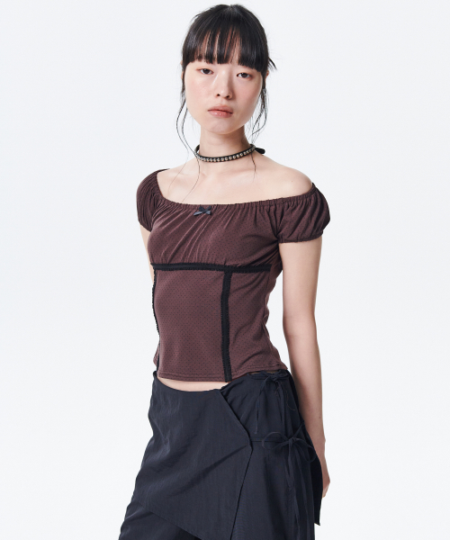 폴카 닷 슬림 탑 [브라운]