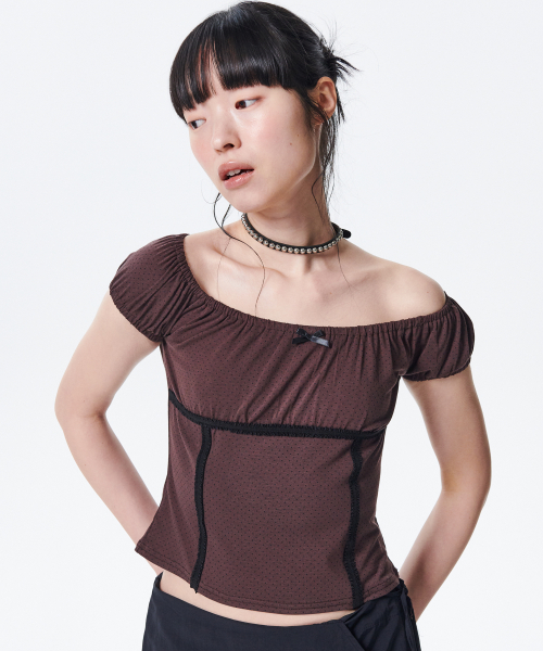 폴카 닷 슬림 탑 [브라운]