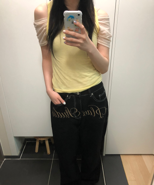 레이어드 오프숄더 라운드 시스루 나시 반팔 투피스 티셔츠_ 3COLOR