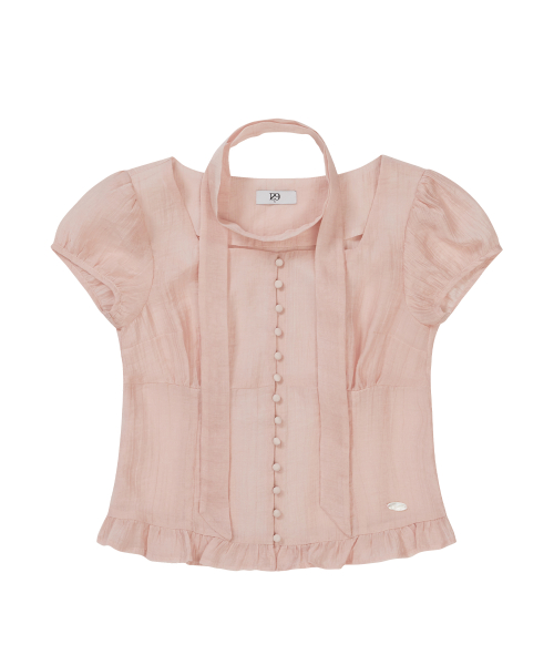 Ribbon Tie Square Neck Blouse Pink