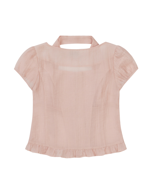 Ribbon Tie Square Neck Blouse Pink