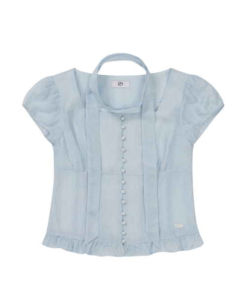 Ribbon Tie Square Neck Blouse Blue