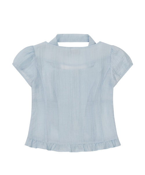 Ribbon Tie Square Neck Blouse Blue